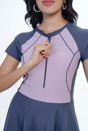 AXTZH Zip & Splash One-Piece Swim Dress X5008-MAUVE-WFFZ5