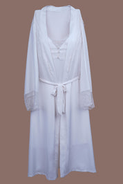 AXTZH 2-Piece Satin Nightwear Set with Lace Detail and Matching Robe for Women X2503-IVORY-F12S