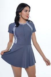 AXTZH Streamline Splash One-Piece Swim Dress X5057-SGREY-WFFZ5