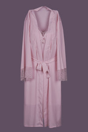 AXTZH 2-Piece Satin Nightwear Set with Lace Detail and Matching Robe for Women X2503-BLUSH-F12S