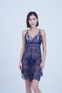 AXTZH 2-Piece Sexy Nightwear for Women with Sheer Lace Design and Elegant Detailing X3009-NAVY-F1N
