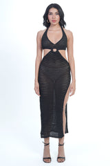 AXTZH One-Piece Knit Beachwear Dress X0410-BLACK-BW1PF