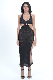 AXTZH One-Piece Knit Beachwear Dress X0410-BLACK-BW1PF