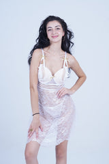 AXTZH 2-Piece Sexy Nightwear for Women with Sheer Lace Design and Elegant Detailing X3009-WHITE-F1N