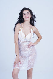 AXTZH 2-Piece Sexy Nightwear for Women with Sheer Lace Design and Elegant Detailing X3009-WHITE-F1N