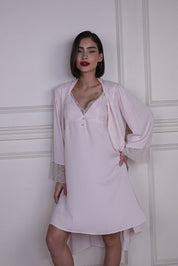 AXTZH 2-Piece Satin Nightwear Set with Lace Detail and Matching Robe for Women X2503-BLUSH-F12S