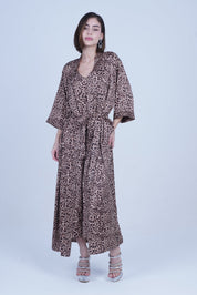 AXTZH  Elegant Two-Piece Women’s Nightwear Set with Flowing Robe and Matching Slip X2128-LEOPR-F12S