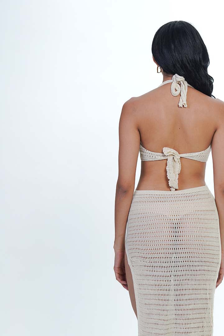 AXTZH One-Piece Knit Beachwear Dress X0410-WHITE-BW1PF