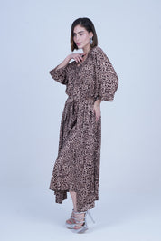 AXTZH  Elegant Two-Piece Women’s Nightwear Set with Flowing Robe and Matching Slip X2128-LEOPR-F12S