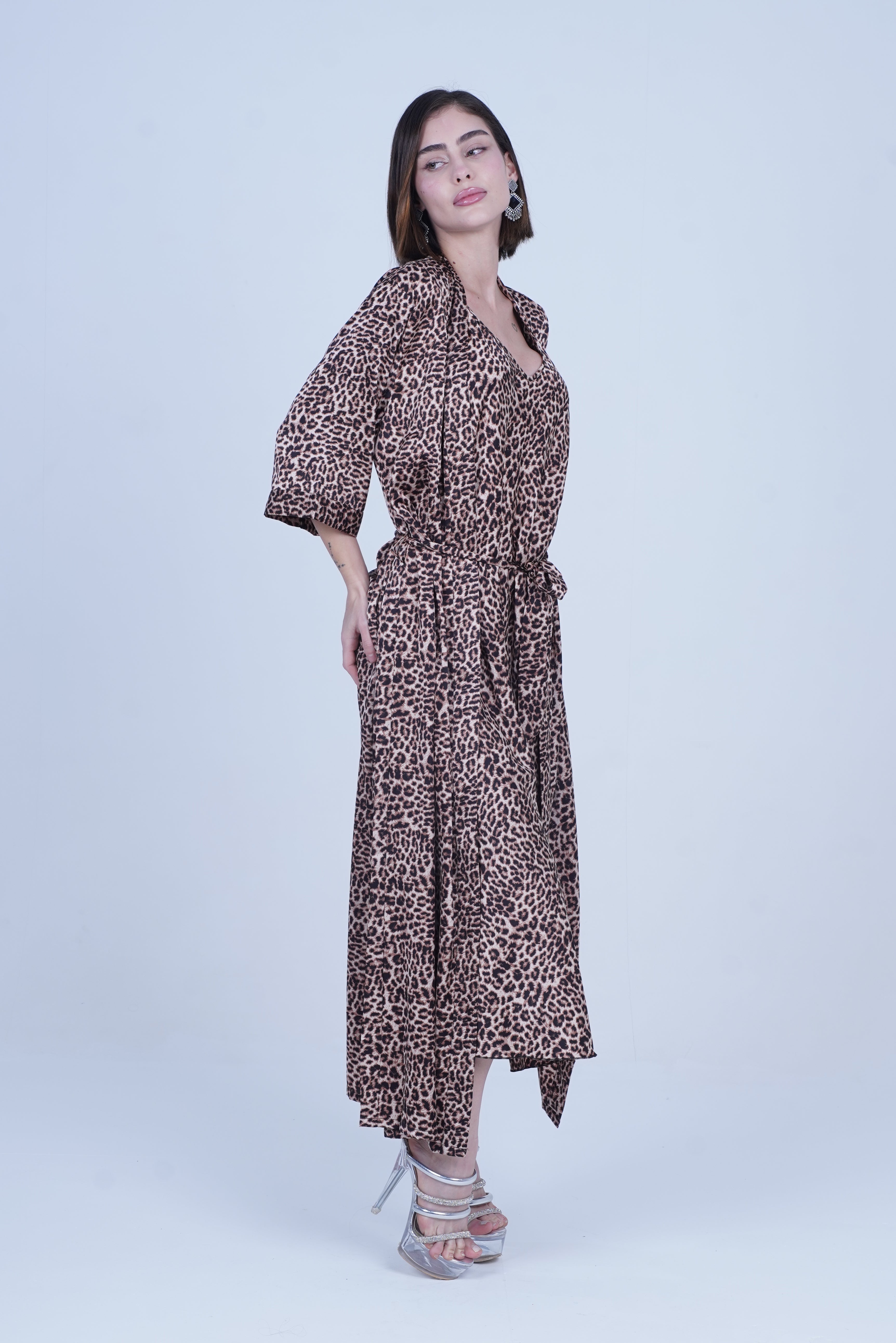 AXTZH  Elegant Two-Piece Women’s Nightwear Set with Flowing Robe and Matching Slip X2128-LEOPR-F12S