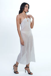 AXTZH White Crochet Halter Beachwear Dress X0105-WHITE-BW1PF