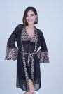 AXTZH Bold Two-Piece Women’s Nightwear Set with Sheer Robe and Matching Inner Dress X8801-BLKLEO-F11N