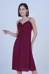 AXTZH Elegant Long Nightwear for Women with Delicate Lace Detailing and Flowing Silhouette X2463-MERLOT-F2L