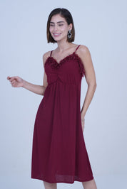 AXTZH Elegant Long Nightwear for Women with Delicate Lace Detailing and Flowing Silhouette X2463-MERLOT-F2L