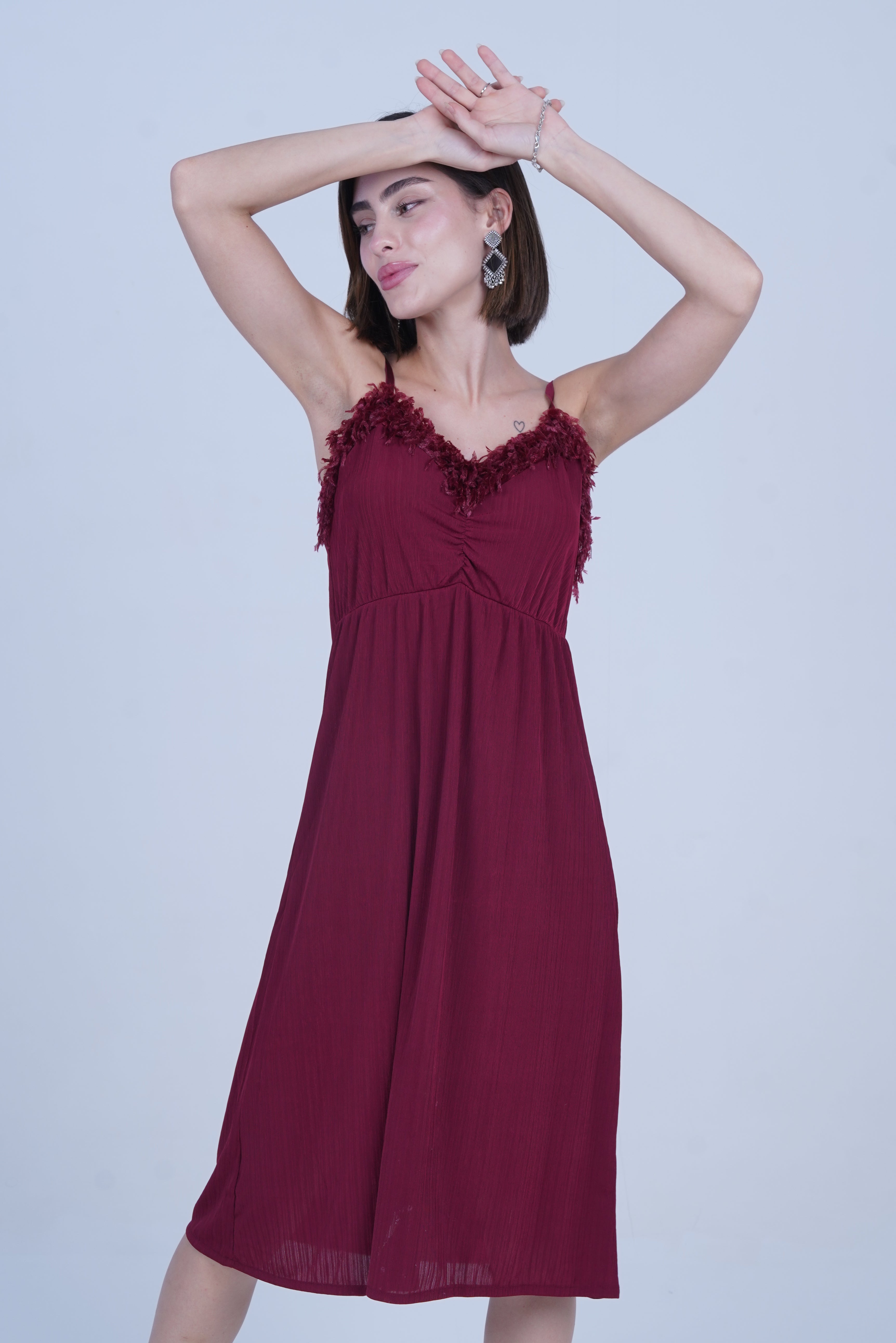 AXTZH Elegant Long Nightwear for Women with Delicate Lace Detailing and Flowing Silhouette X2463-MERLOT-F2L