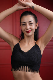 AXTZH Women’s Sexy Lace Bralette Bra with Sheer Floral Detailing and Delicate Straps X8002-BLACK-CN114