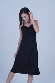 AXTZH Elegant Long Nightwear for Women with Delicate Lace Detailing and Flowing Silhouette X2463-BLACK-F2L