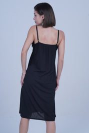 AXTZH Elegant Long Nightwear for Women with Delicate Lace Detailing and Flowing Silhouette X2463-BLACK-F2L