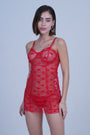 AXTZH Sexy Women’s Nightwear with Feather Trim and Flowing Silhouette X2696-RED-SF1N