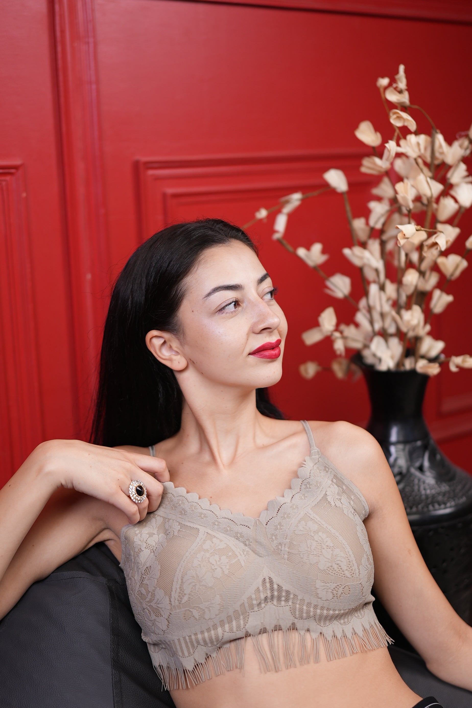 AXTZH Women’s Sexy Lace Bralette Bra with Sheer Floral Detailing and Delicate Straps X8002-MOCHA-CN114