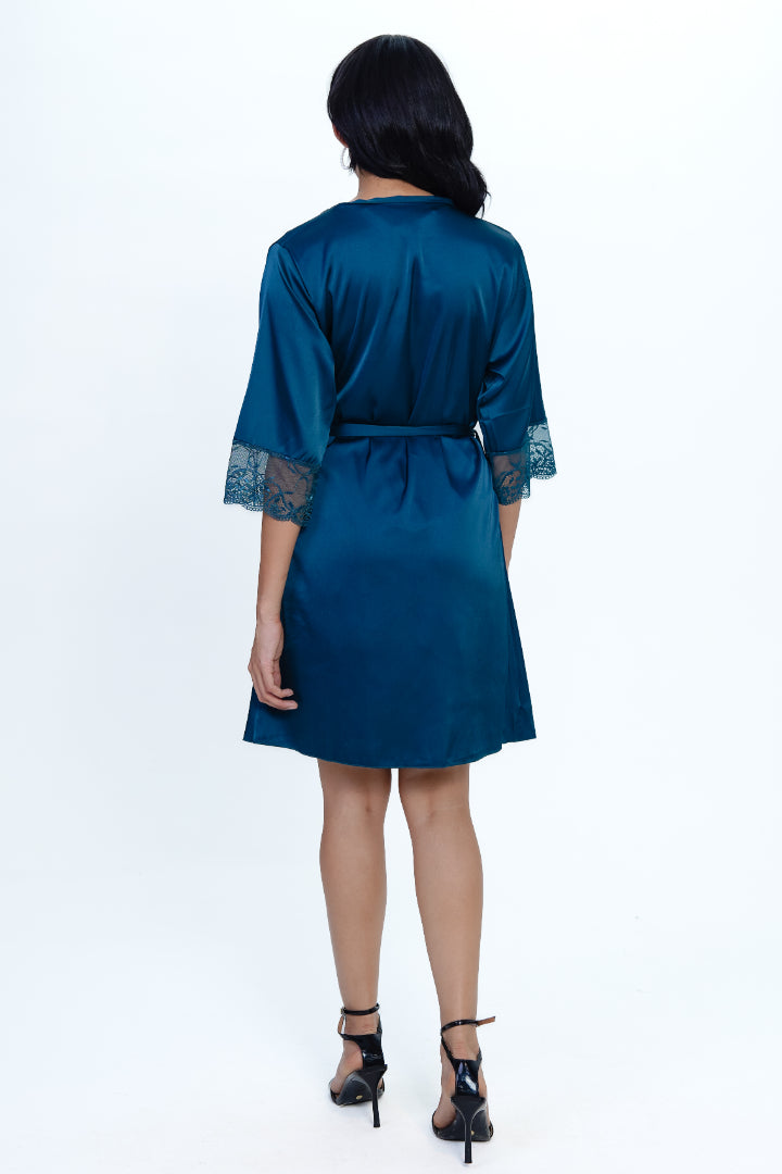 AXTZH3-Piece Lace Trim Nightwear Set for Women X5523-TEAL-F11S