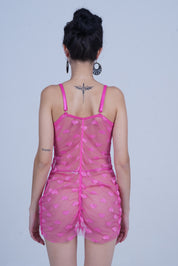 AXTZH Sexy Women’s Nightwear with Feather Trim and Flowing Silhouette X2696-FUCHSIA-SF1N