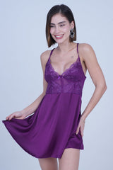 AXTZH Chic and Elegant One-Piece Nightwear with Flowing Silhouette and Delicate Detailing for Women X3589-MULBERRY-SF1S