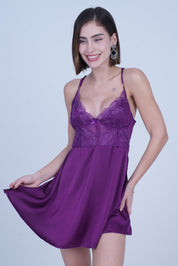 AXTZH Chic and Elegant One-Piece Nightwear with Flowing Silhouette and Delicate Detailing for Women X3589-MULBERRY-SF1S