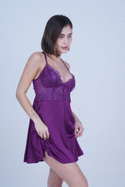 AXTZH Chic and Elegant One-Piece Nightwear with Flowing Silhouette and Delicate Detailing for Women X3589-MULBERRY-SF1S