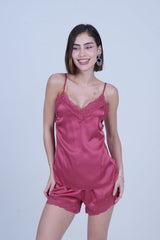 AXTZH Chic 2-Piece Nightwear Set with Strappy Top and Sheer Shorts for Effortless Elegance X2152-ROUGE-A4S
