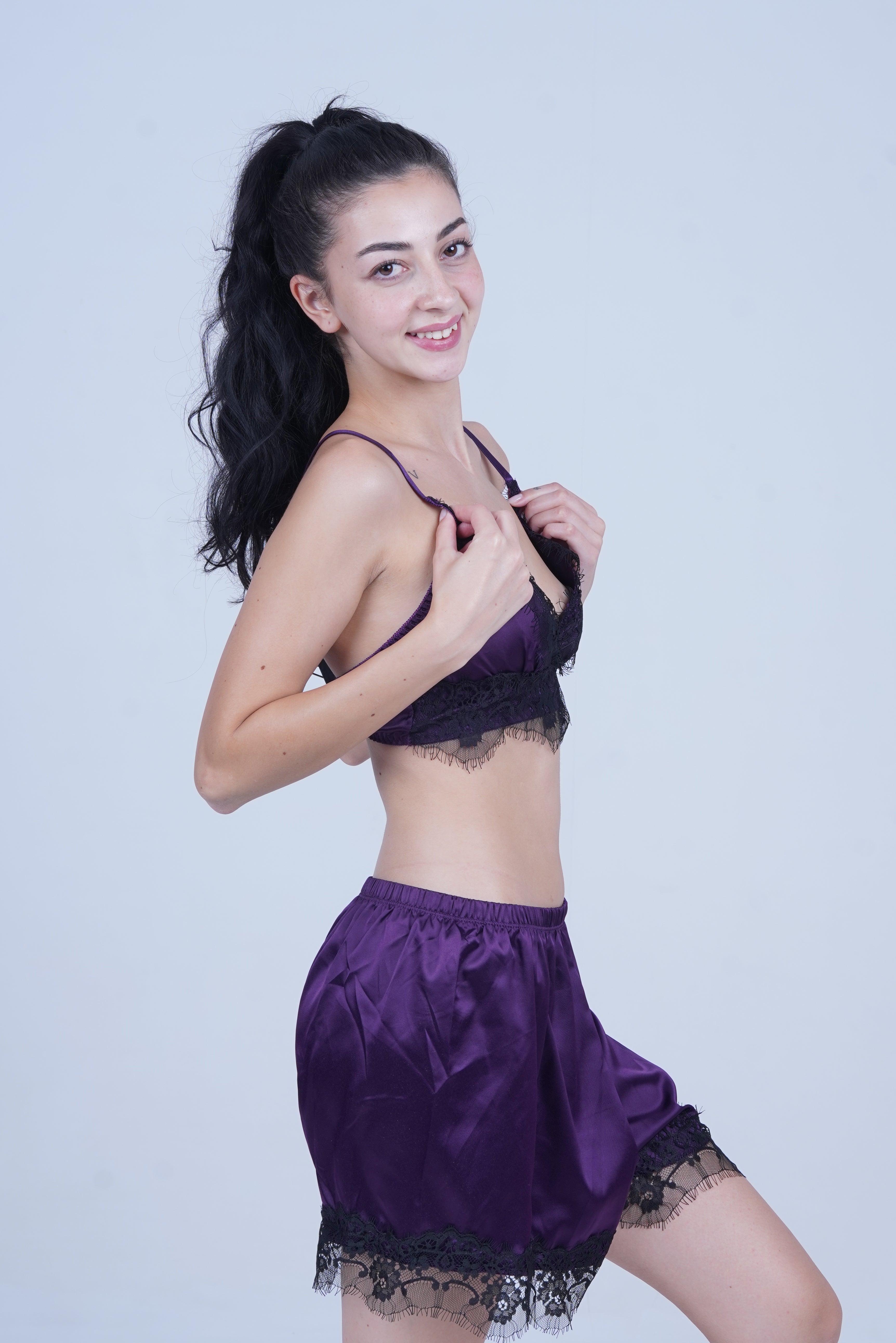 AXTZH nightwear Two-piece set includes camisole top and shorts X6166-MULBERRY-A8S