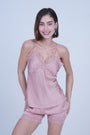 AXTZH Chic 2-Piece Nightwear Set with Strappy Top and Sheer Shorts for Effortless Elegance X2377-ROSE-A4S