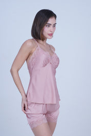 AXTZH Chic 2-Piece Nightwear Set with Strappy Top and Sheer Shorts for Effortless Elegance X2377-ROSE-A4S