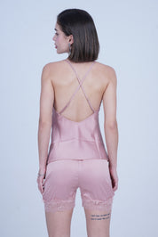 AXTZH Chic 2-Piece Nightwear Set with Strappy Top and Sheer Shorts for Effortless Elegance X2377-ROSE-A4S