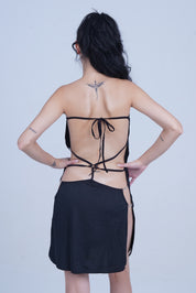 AXTZH Elegant One-Piece Sexy Nightwear with Draped Neckline and Flattering Silhouette X4927-BLACK-F1L