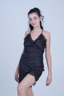 AXTZH Chic 2-Piece Nightwear Set with Strappy Top and Sheer Shorts for Effortless Elegance X2377-BLACK-A4S