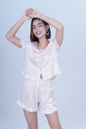 AXTZH Chic 2-Piece Nightwear Set with Strappy Top and Sheer Shorts for Effortless Elegance X3681-BLUSH-A6S