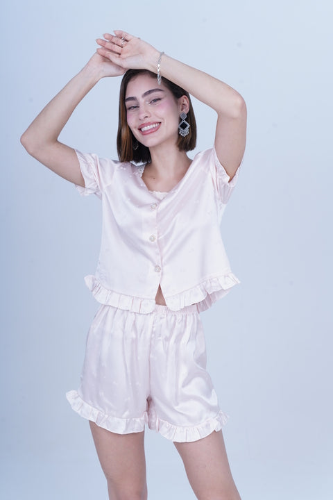 AXTZH Chic 2-Piece Nightwear Set with Strappy Top and Sheer Shorts for Effortless Elegance X3681-BLUSH-A6S