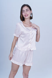 AXTZH Chic 2-Piece Nightwear Set with Strappy Top and Sheer Shorts for Effortless Elegance X3681-BLUSH-A6S