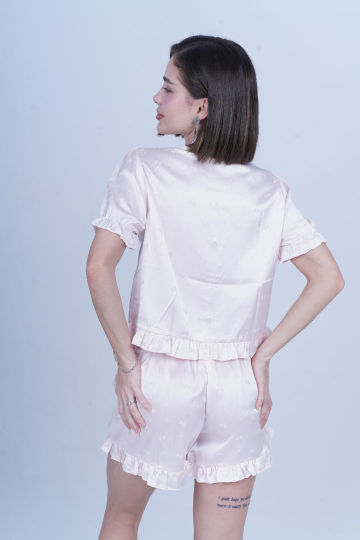 AXTZH Chic 2-Piece Nightwear Set with Strappy Top and Sheer Shorts for Effortless Elegance X3681-BLUSH-A6S