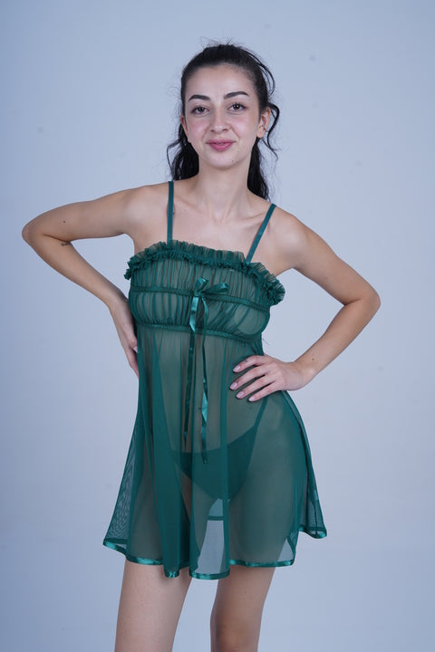 AXTZH Romantic Sheer Lingerie Nightwear for Women with Flowing Silhouette X8233-PINE-F1N