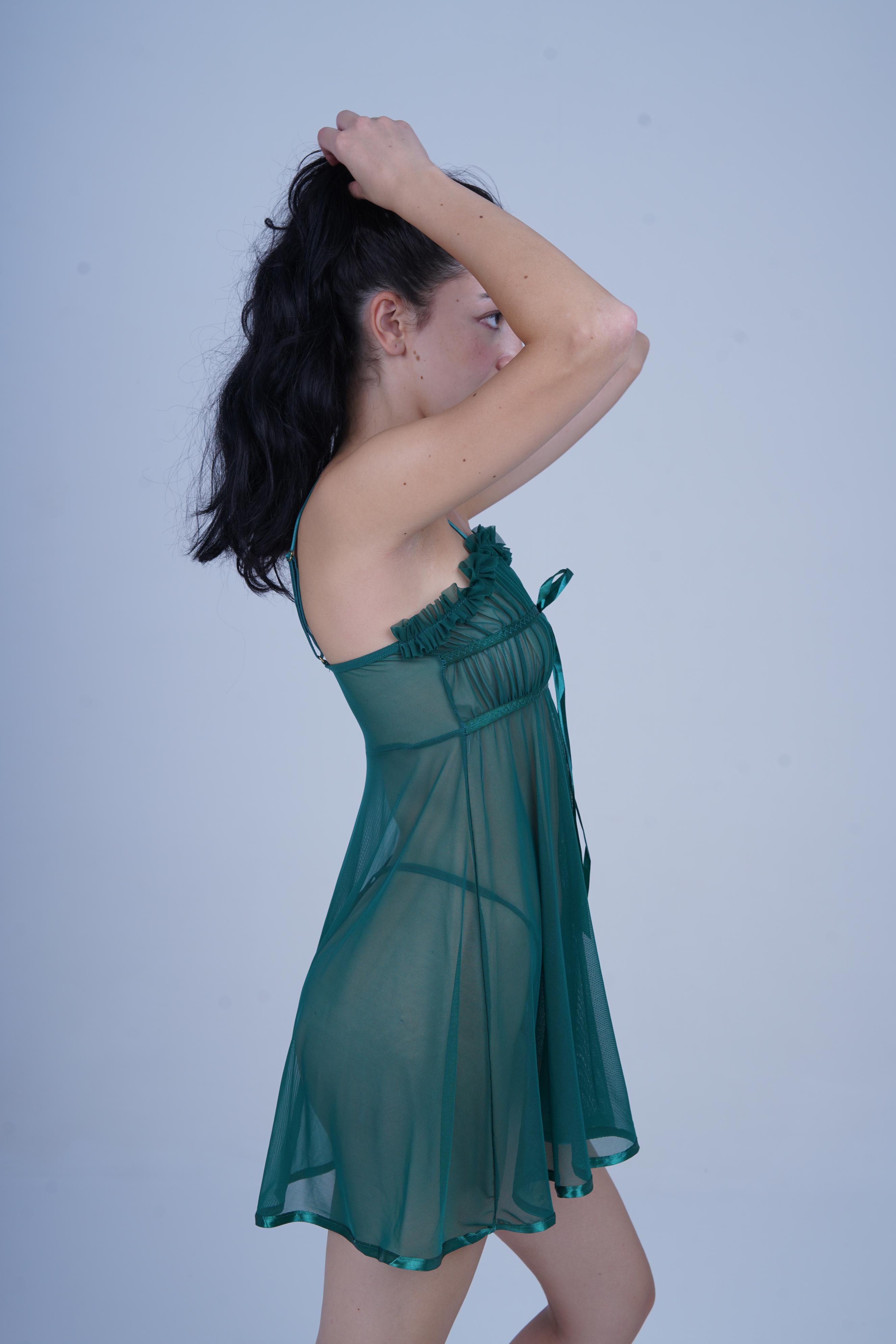 AXTZH Romantic Sheer Lingerie Nightwear for Women with Flowing Silhouette X8233-PINE-F1N