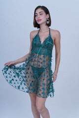 AXTZH Romantic Sheer Lingerie Nightwear for Women with Flowing Silhouette X8249-PINE-F1N