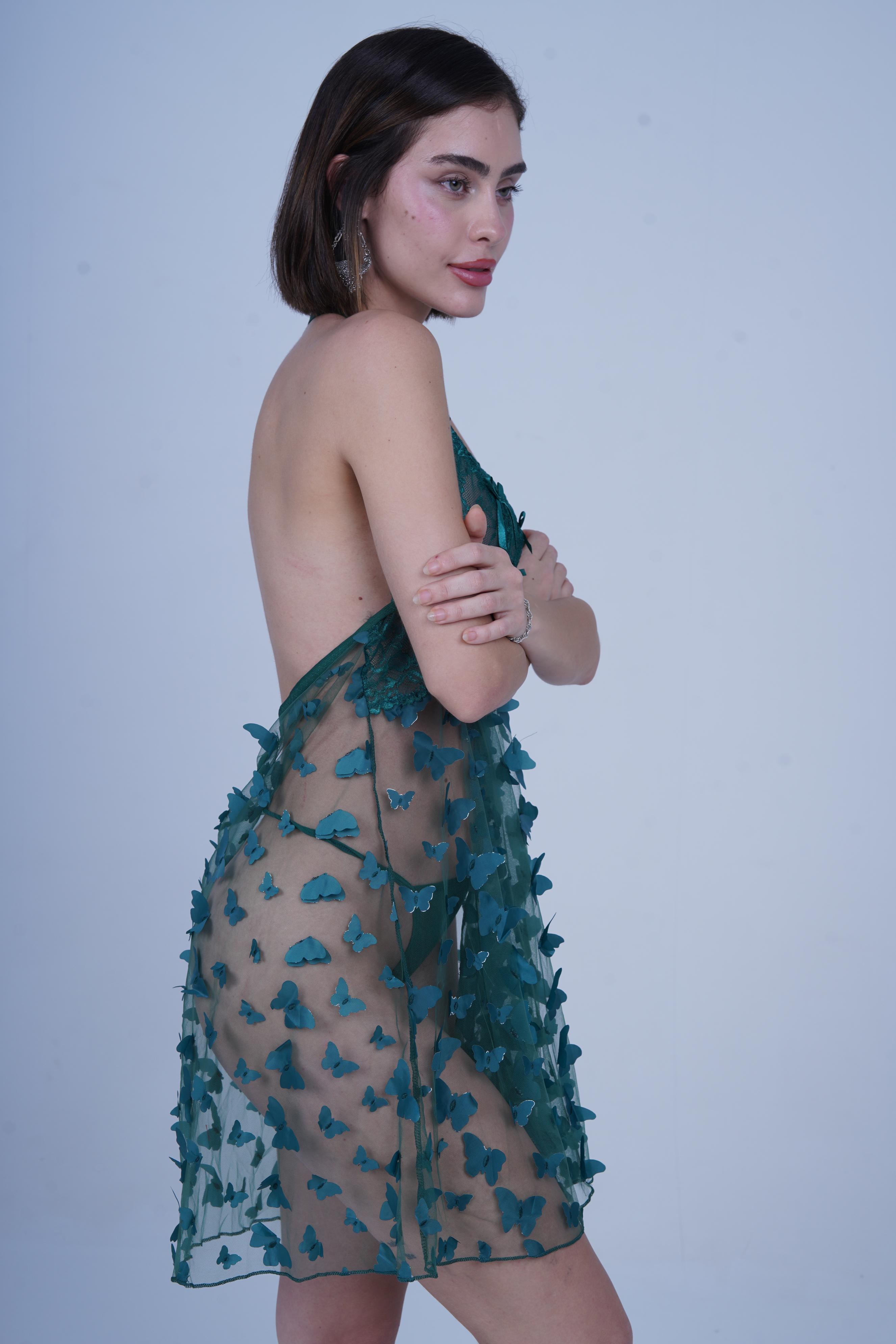 AXTZH Romantic Sheer Lingerie Nightwear for Women with Flowing Silhouette X8249-PINE-F1N