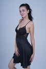 AXTZH Chic and Elegant One-Piece Nightwear with Flowing Silhouette and Delicate Detailing for Women X3589-BLACK-SF1S