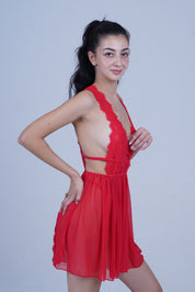 AXTZH Romantic 1-Piece Sexy Nightwear with Deep Neckline and Sheer Flowing Design for Women X9019-RED-SF1N