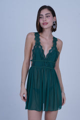 AXTZH Romantic 1-Piece Sexy Nightwear with Deep Neckline and Sheer Flowing Design for Women X9019-PINE-SF1N