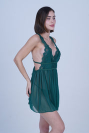 AXTZH Romantic 1-Piece Sexy Nightwear with Deep Neckline and Sheer Flowing Design for Women X9019-PINE-SF1N