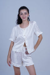 AXTZH Chic 2-Piece Nightwear Set with Strappy Top and Sheer Shorts for Effortless Elegance X3681-IVORY-A6S