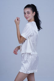 AXTZH Chic 2-Piece Nightwear Set with Strappy Top and Sheer Shorts for Effortless Elegance X3681-IVORY-A6S